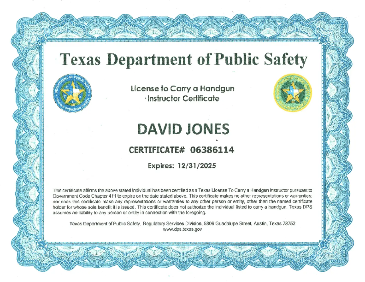 Certificates for David Jones